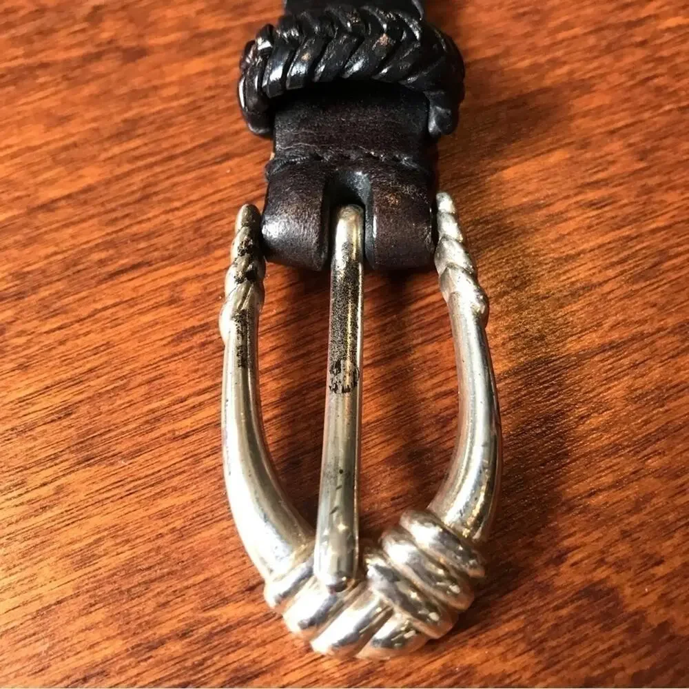 Unique Fine Woven Leather Belt with Silver Hardware, Very Pretty, Size Medium